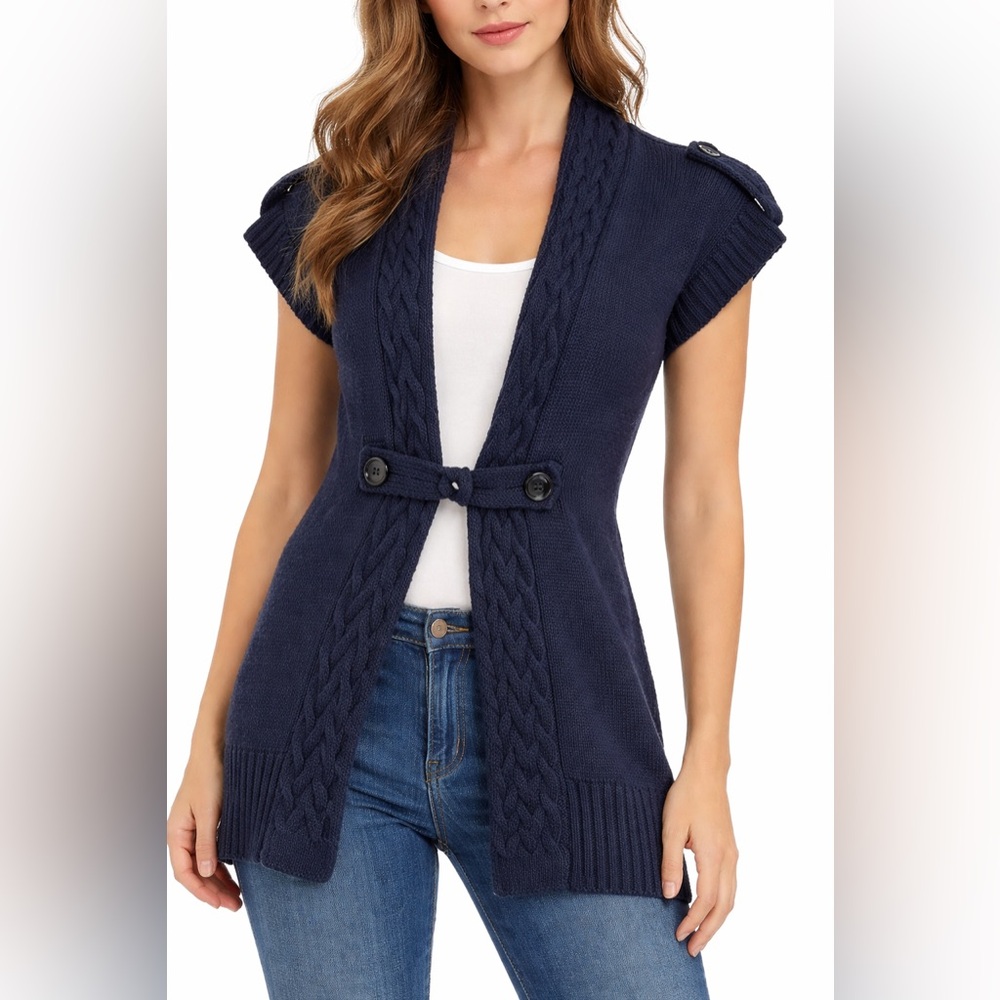 Michael Kors Navy Knit Button Front
Cardigan Sweater Womens Small
Petite